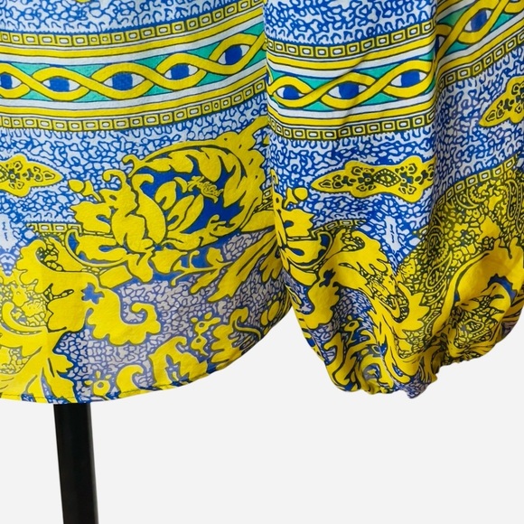 Hale Bob 100% Silk, Oversized Blue & Yellow Patterned Blouse, On/Off Shoulder S - Picture 7 of 11